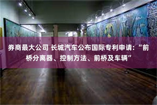 券商最大公司 长城汽车公布国际专利申请: “前桥分离器、控制方法、前桥及车辆”